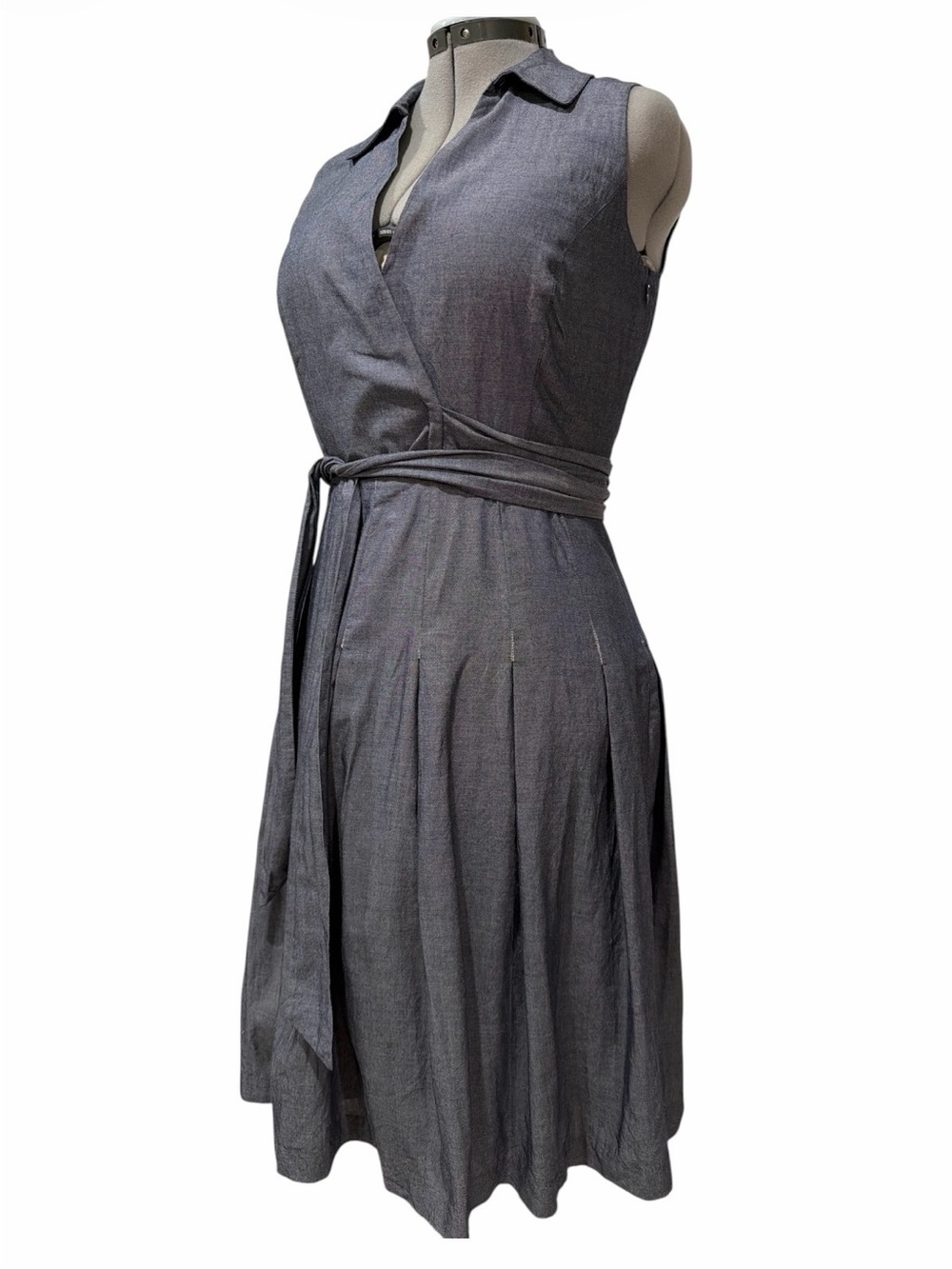 Ivanka Sleeveless Wrap-Style Gray Dress with Belt